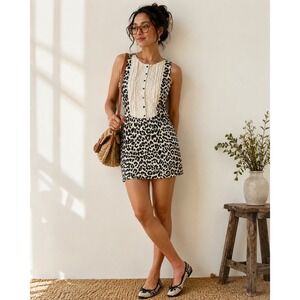 Kimchi Blue Leopard Print Mini Dress Ivory Lace Bib Sleeveless Small